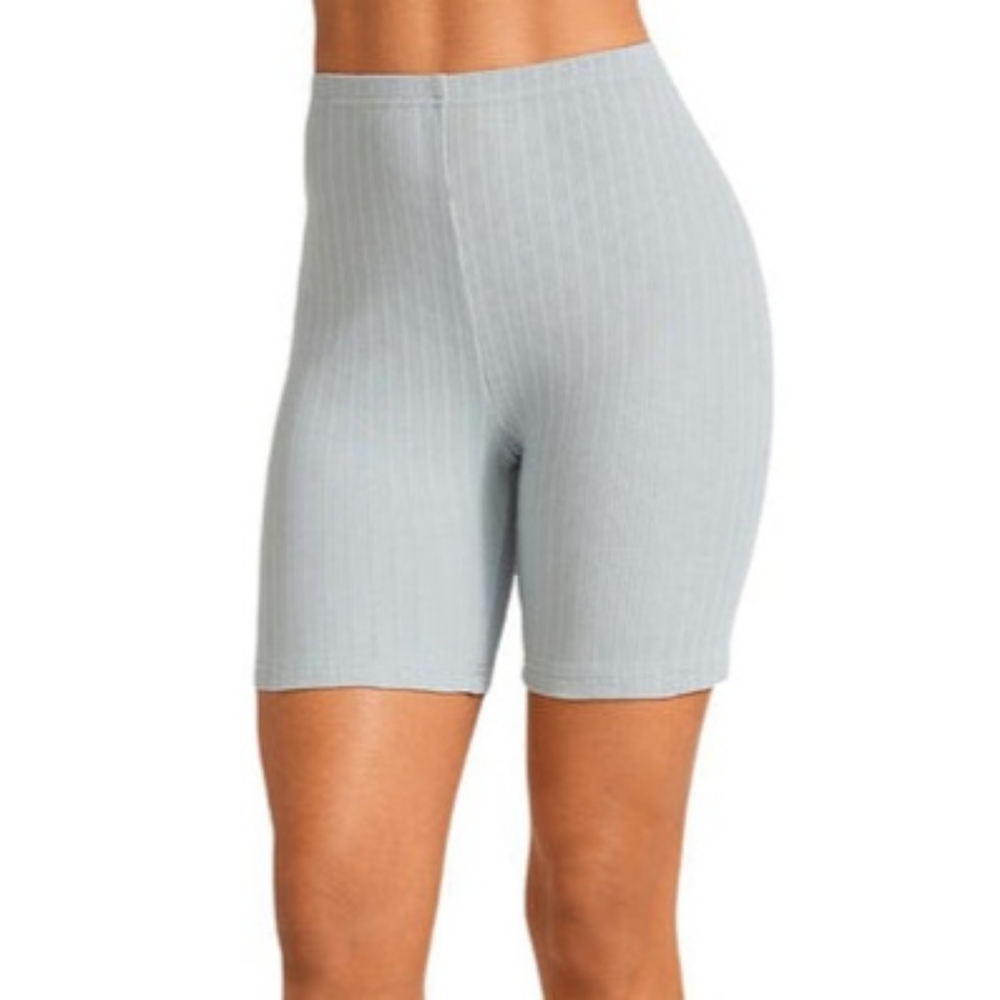 BB Dakota Steve Madden Ribbed Knit Midi Bike Shorts Blue Fog S